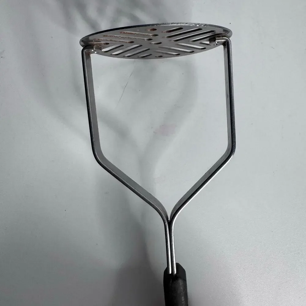 Vintage EKCO Forge Potato Masher with Black Handle, Stainless Steel, Made in USA